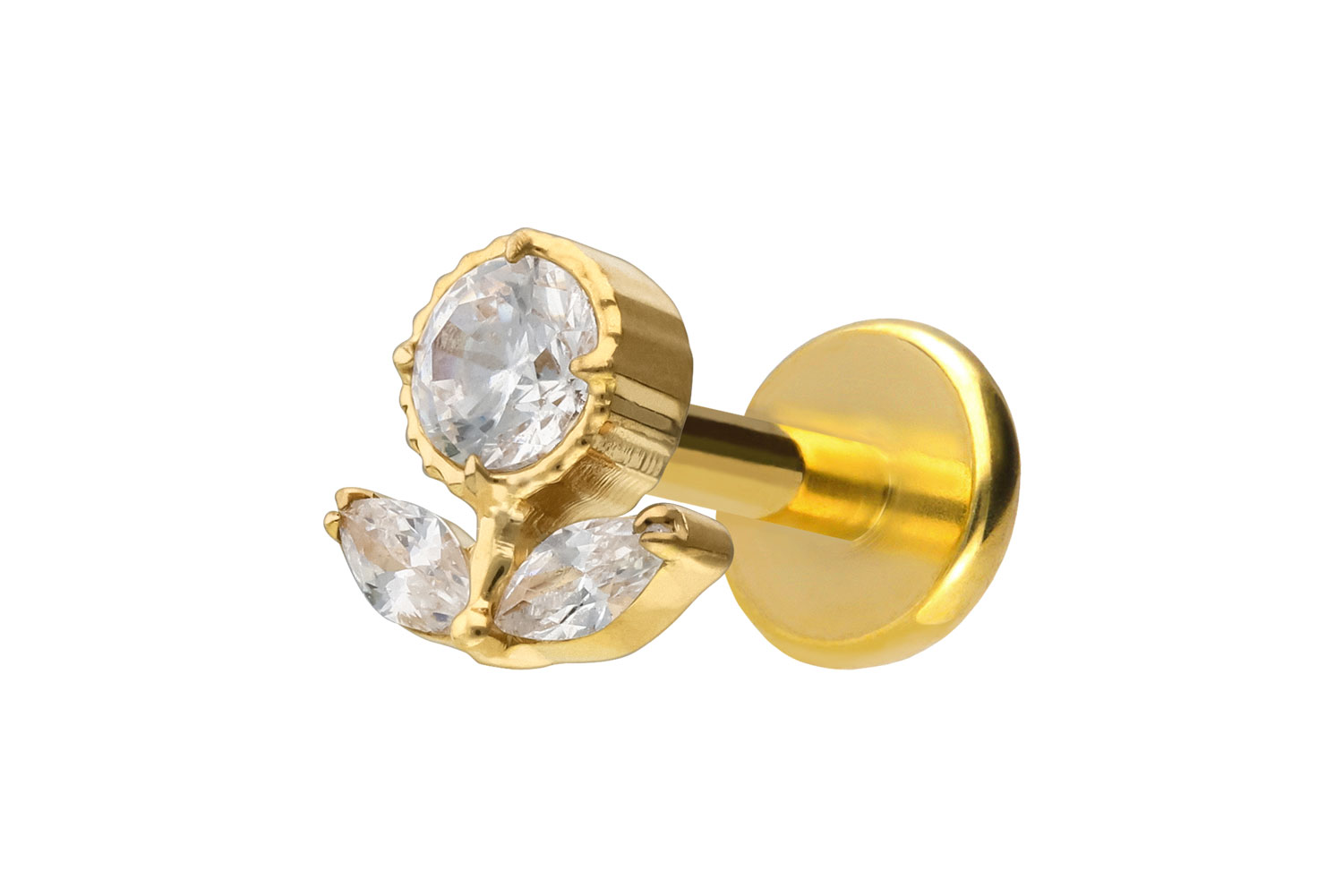 Titan Labret Piercing mit Push Fit KRISTALLBLUME